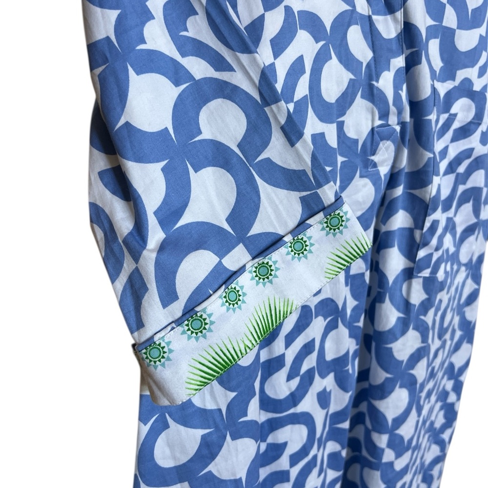 DizzyLizzie Str Cotton Midi Shirt Dress Broken Circle Blue White Green Pocket XL - Picture 4 of 7
